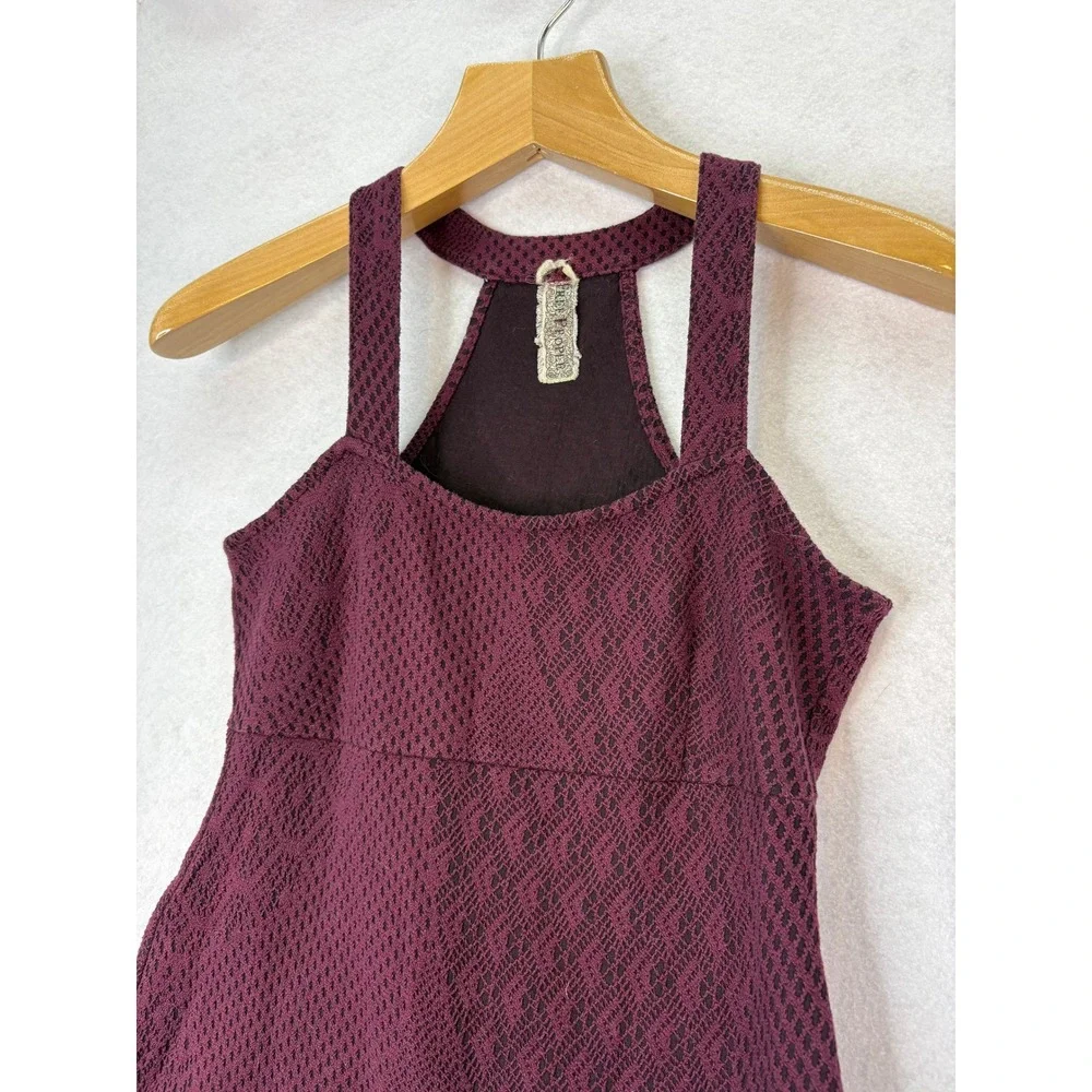 Free People‎ Burgundy Textured Halter Mini Dress Womens Small Boho Jacquard